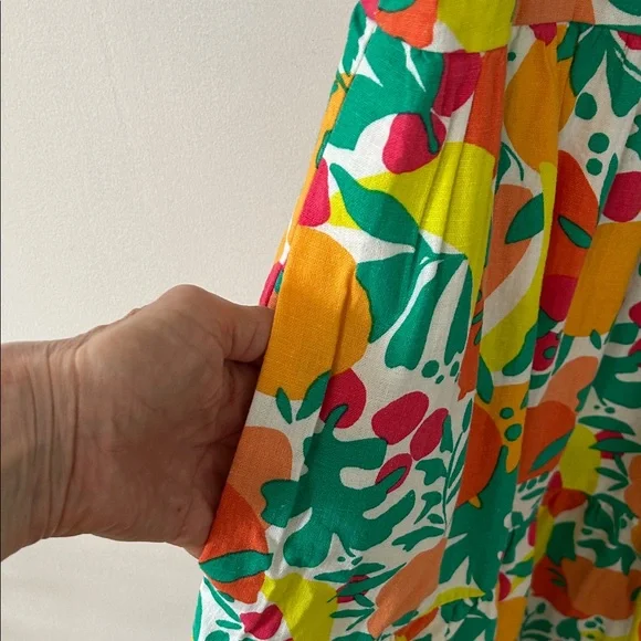 J. Crew Dress Size 12 Novelty Fruit Print Linen Tiered Ruffled Midi Beach Resort - Picture 6 of 15